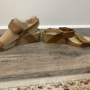 Clarks Brown Leather Wedge Sandals